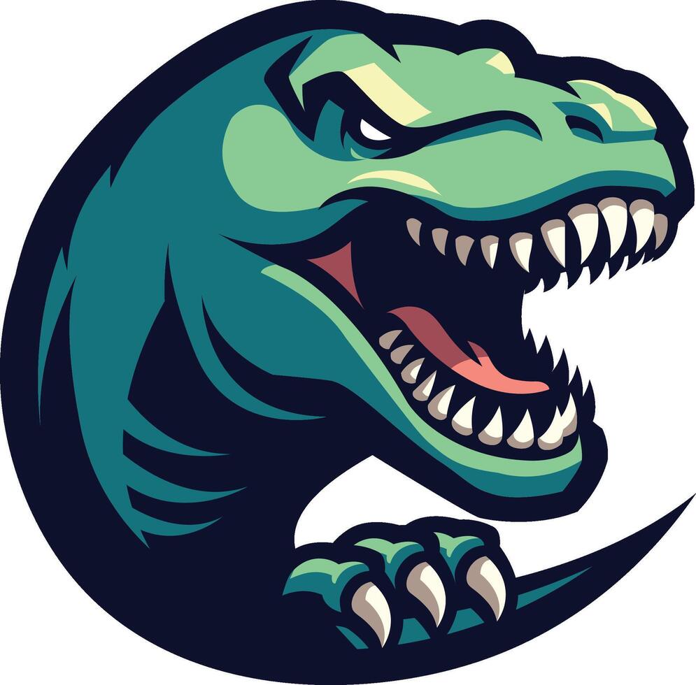 Tyrannosaurus rex roaring and showing claws in a circle vector