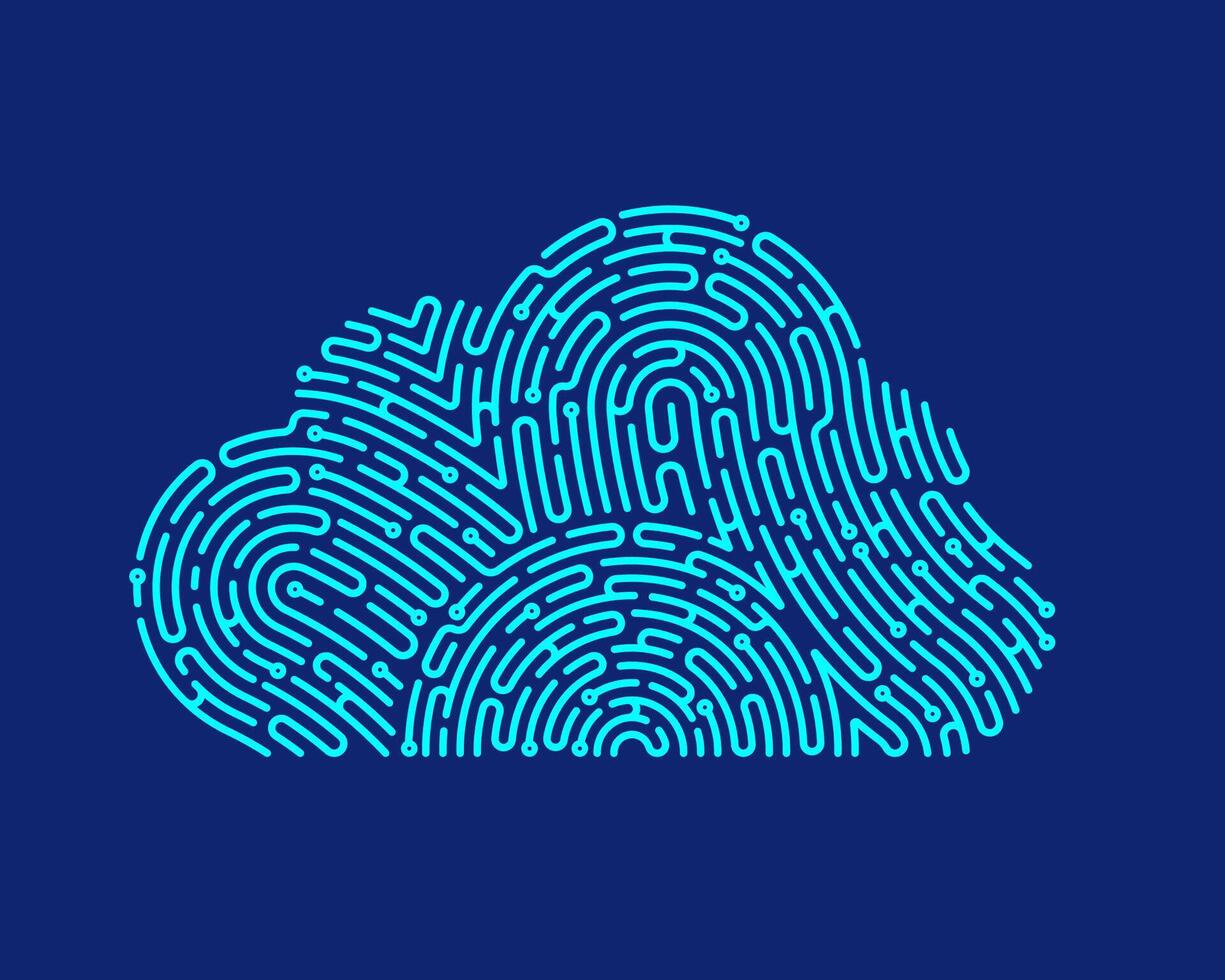 concept of cloud security or cyber security, graphic of cloud shape combined with fingerprint and electronic pattern vector