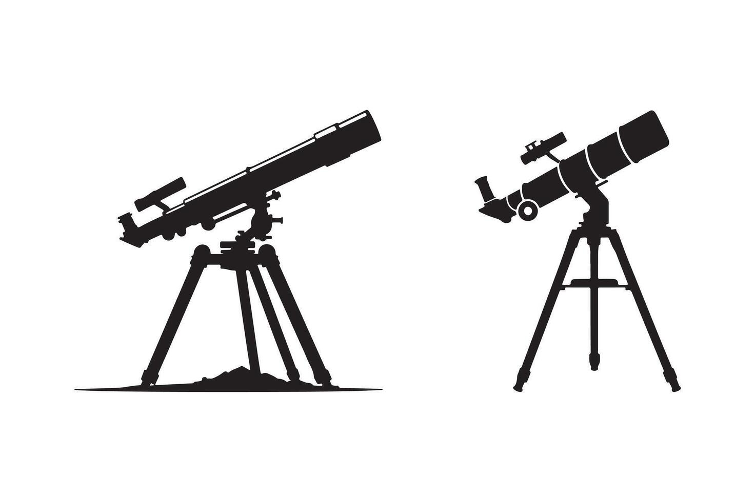 Black Silhouette of Telescopes on Tripods for Astronomy Design vector