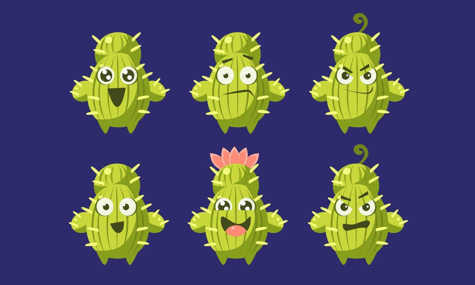 Cute Cactus Characters Set, Funny Emojis with Different Emotions Illustration vector
