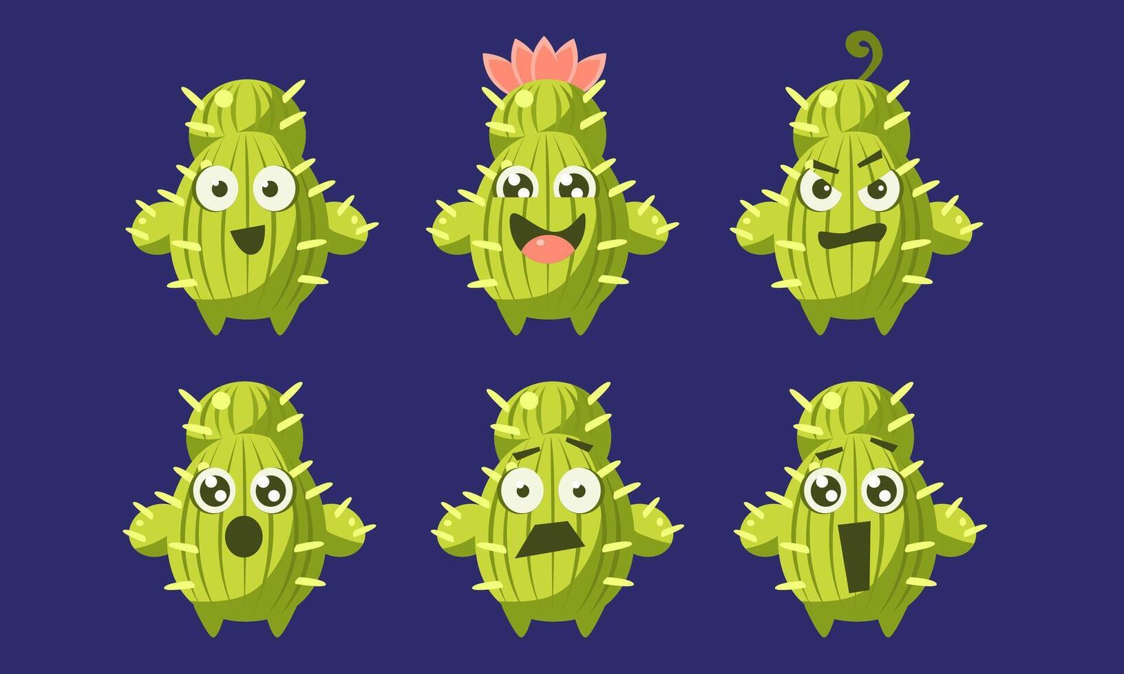 Cute Cactus Characters Set, Funny Emojis Plants with Different Emotions Illustration vector