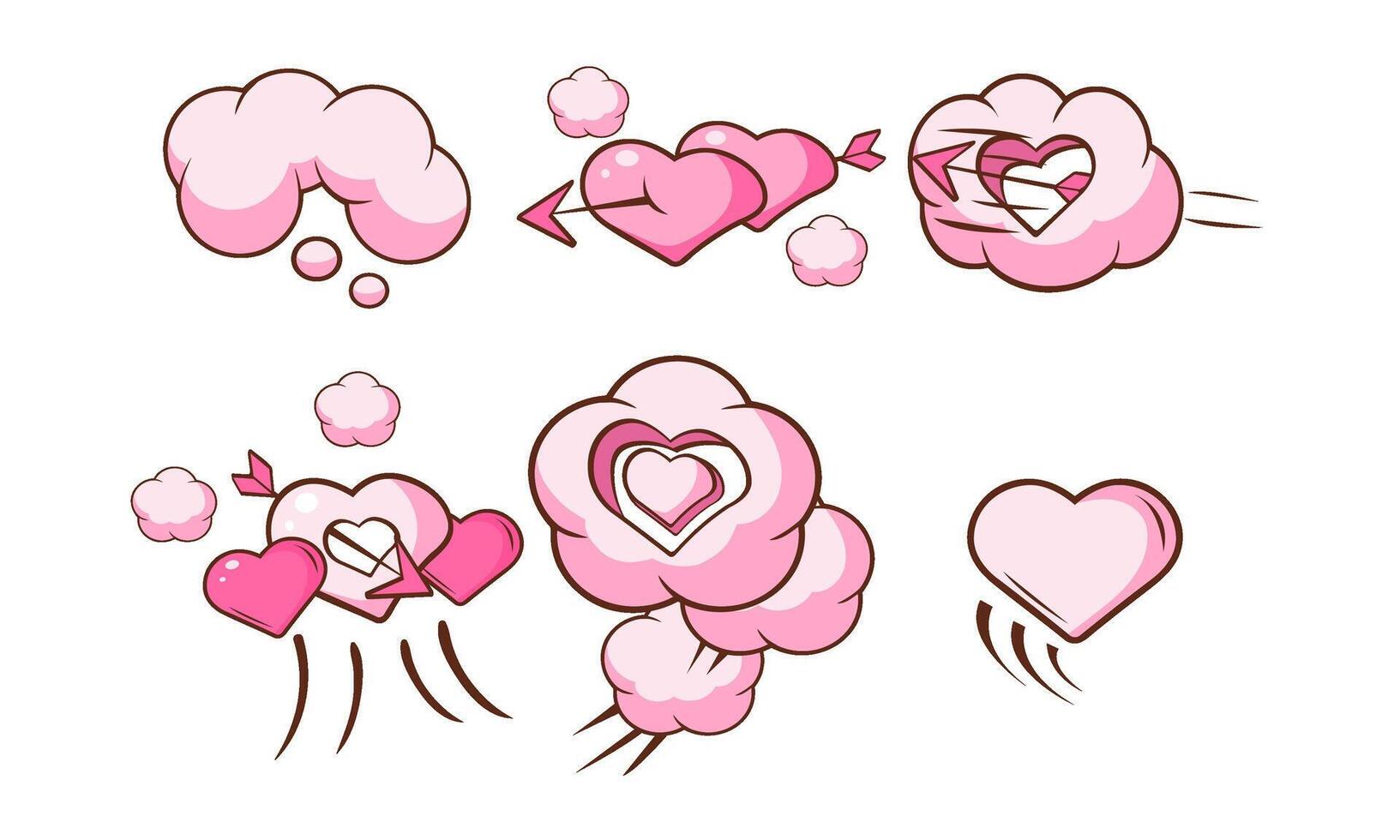 Cute Pink Hearts, Clouds and Speech Bubbles Set, Saint Valentines Day Design Elements Illustration vector