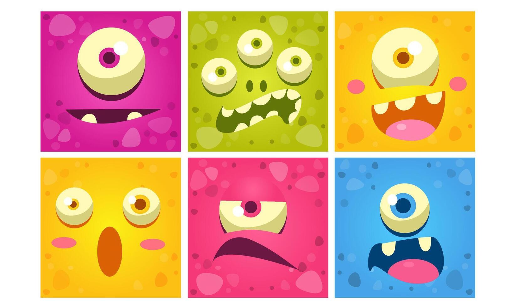 Cute Monster Faces Set, Funny Colorful Square Mutant Emojis with Different Emotions Illustration vector
