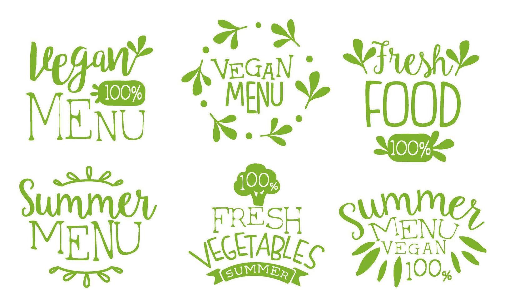 Fresh Vegan Menu Labels Set, Fresh Vegetables Summer Menu Hand Drawn Badges Illustration vector