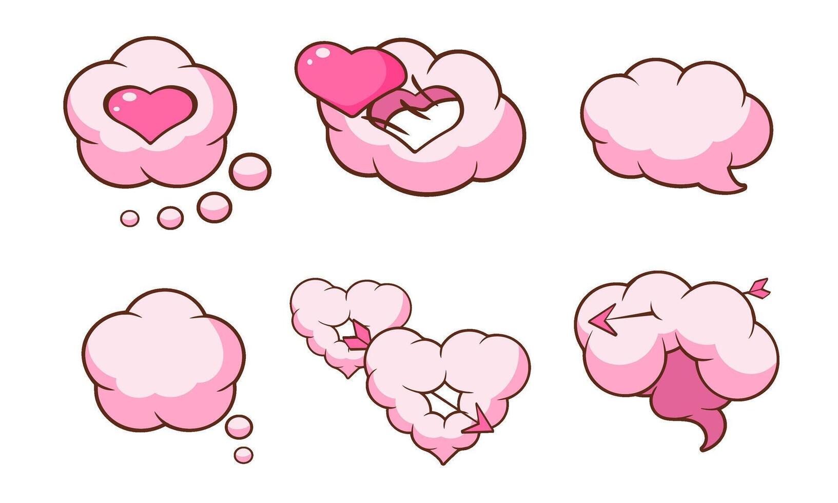 Pink Heart Shaped Clouds and Speech Bubbles Set, Saint Valentines Day Design Elements Illustration vector