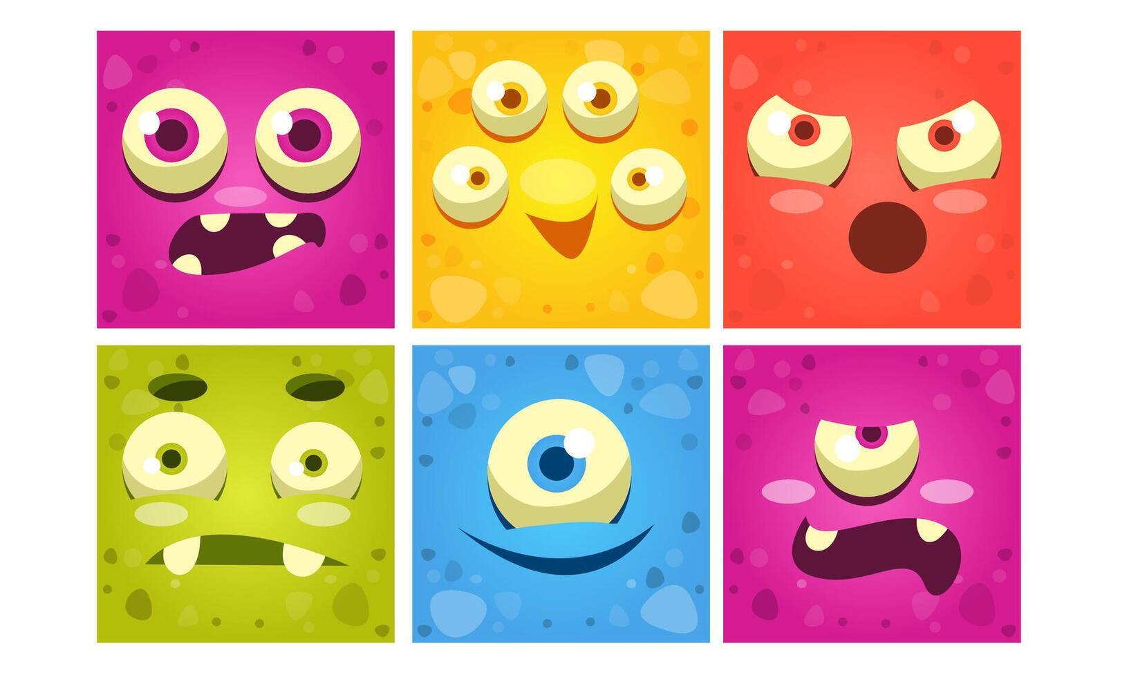 Funny Monster Faces Set, Colorful Square Mutant Emojis, Cute Emoticons with Different Emotions Illustration vector