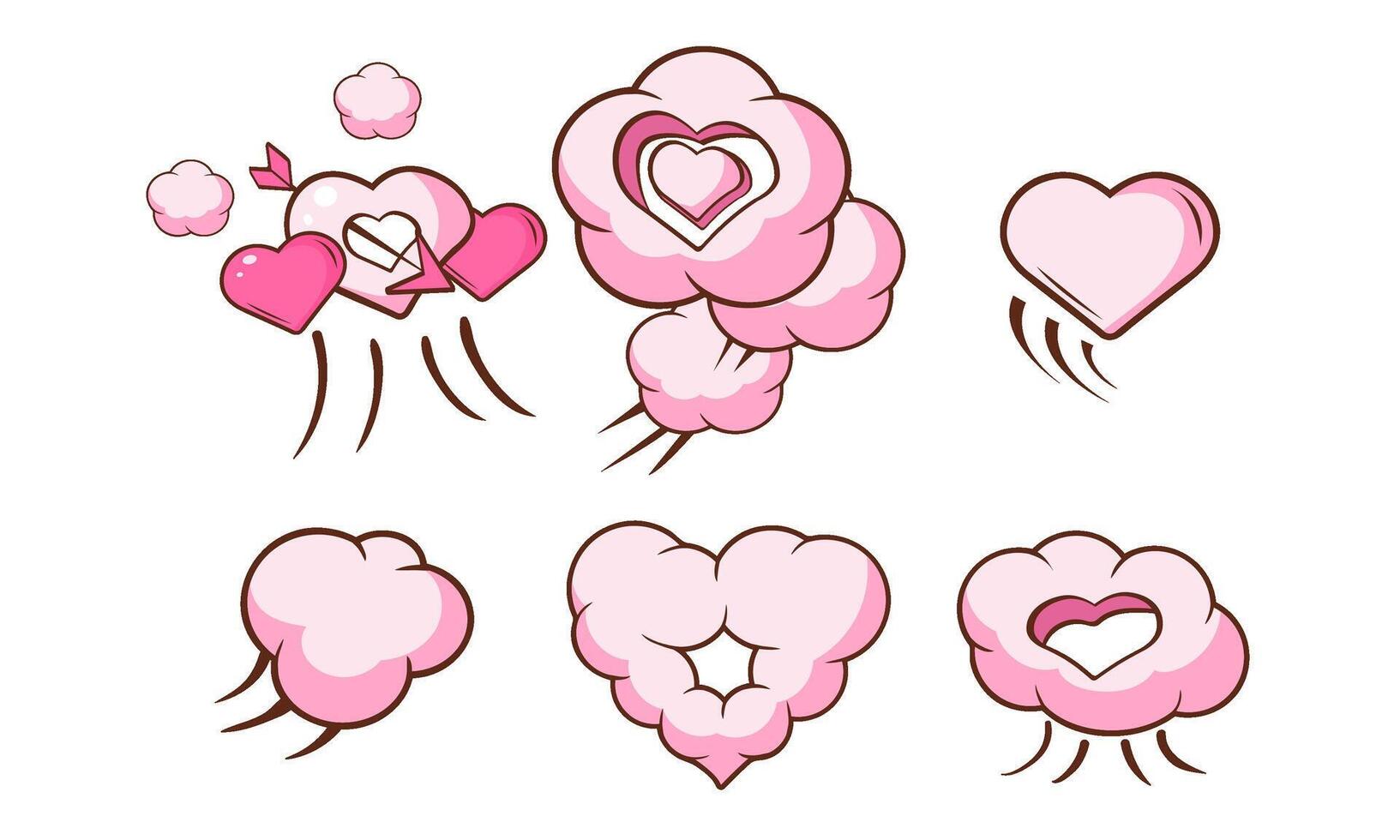 Pink Heart Shaped Clouds Set, Saint Valentines Day Design Elements Illustration vector