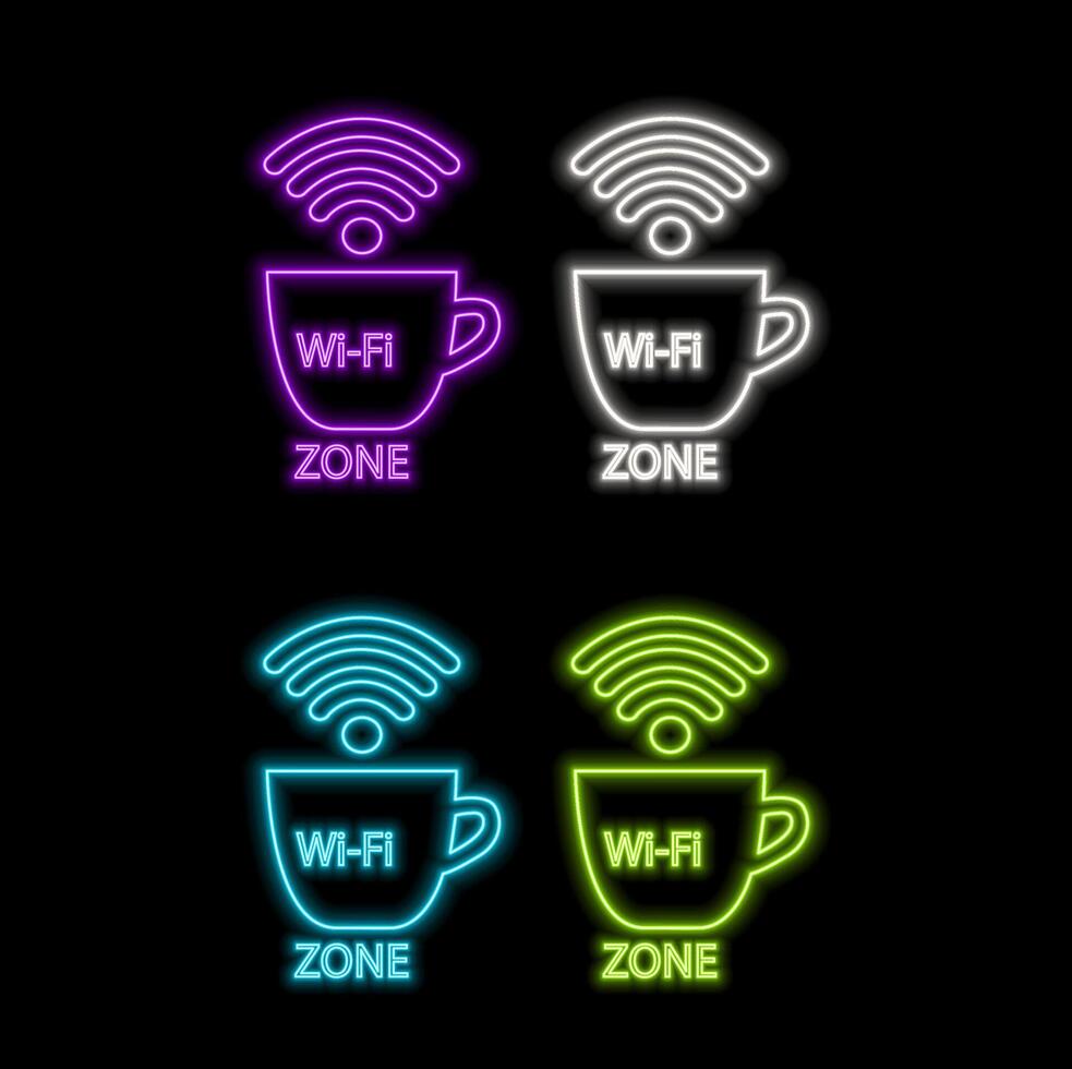 Free wifi icon Blue neon light. black background. purple color. vector