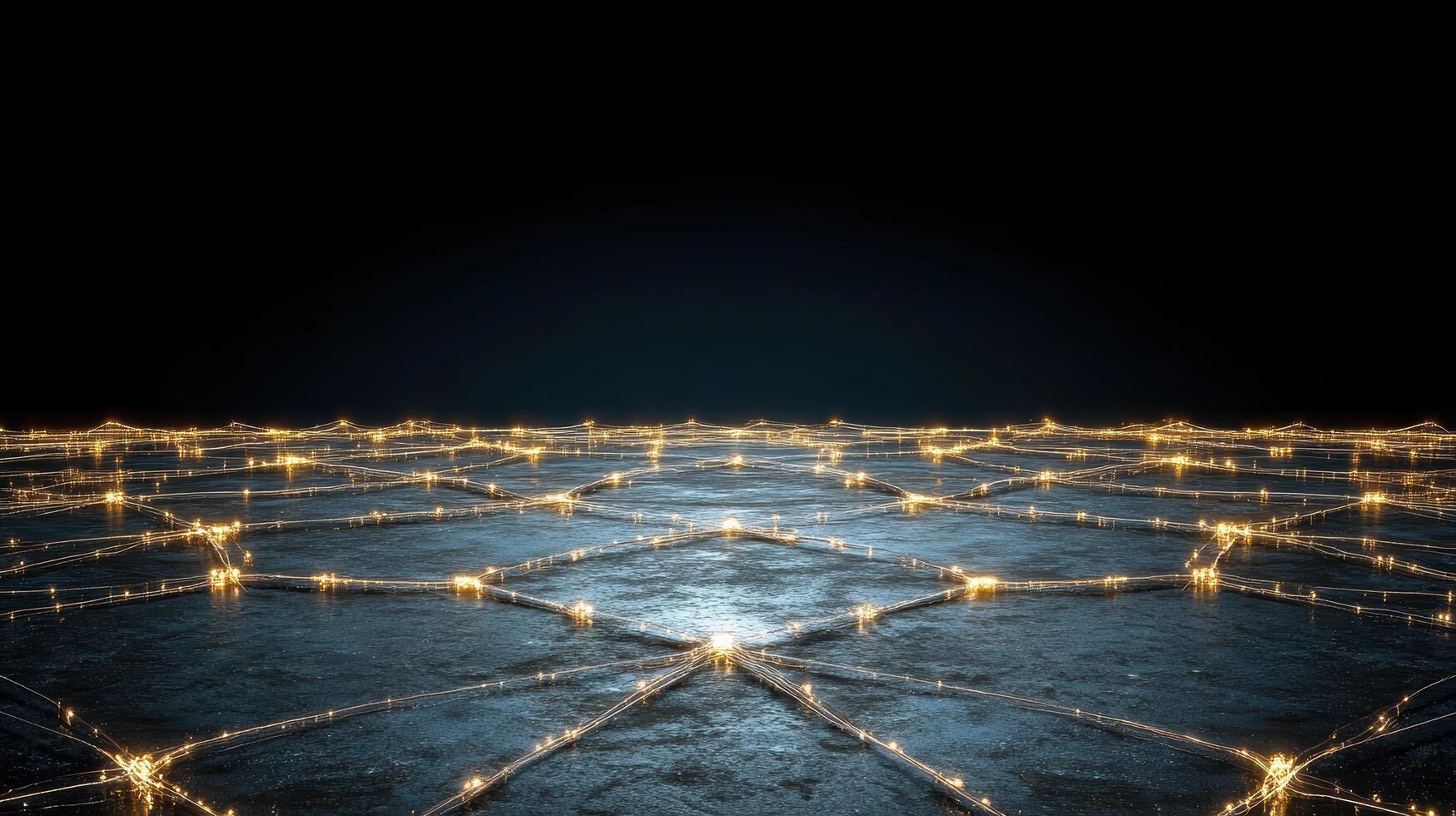 glowing network of interconnected nodes on dark surface, symbolizing global business photo