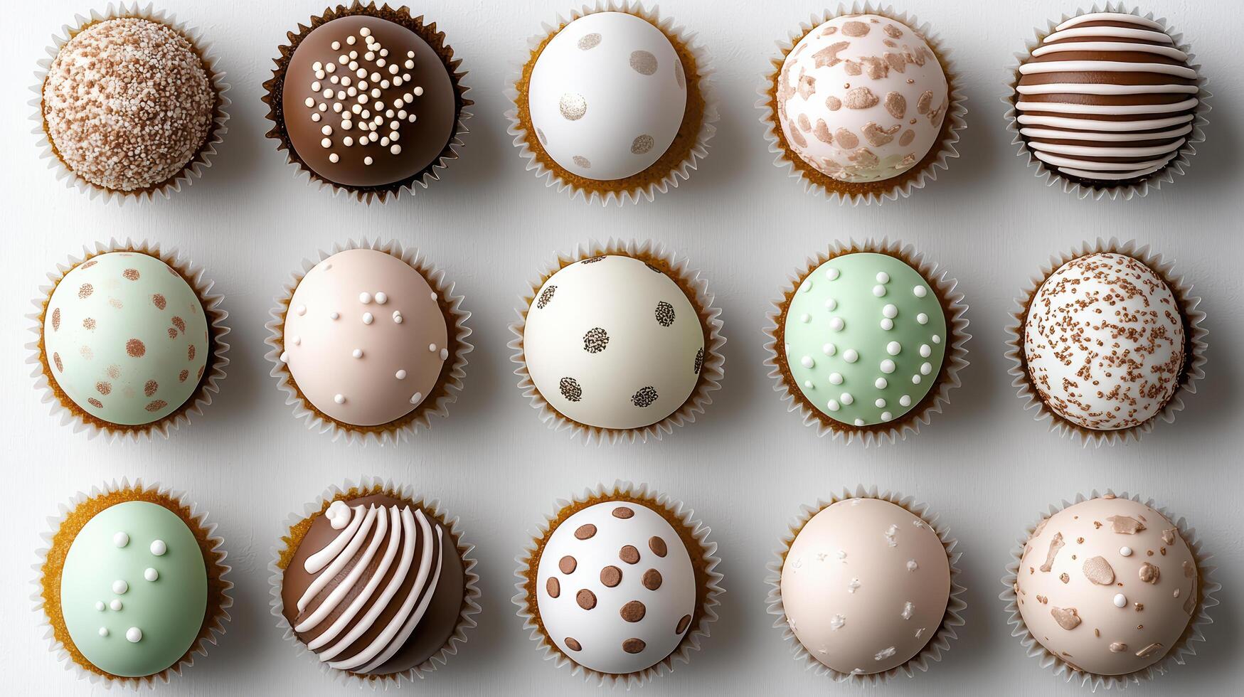 Delicious collection of decorative cupcakes with various toppings and colors photo