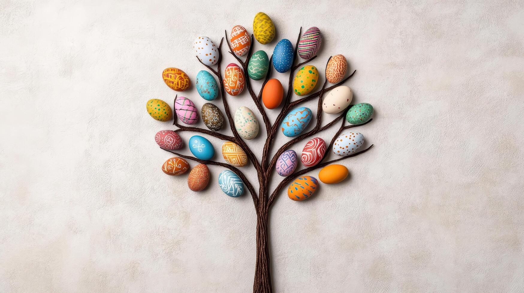 Colorful Easter egg tree with intricate designs and vibrant colors photo