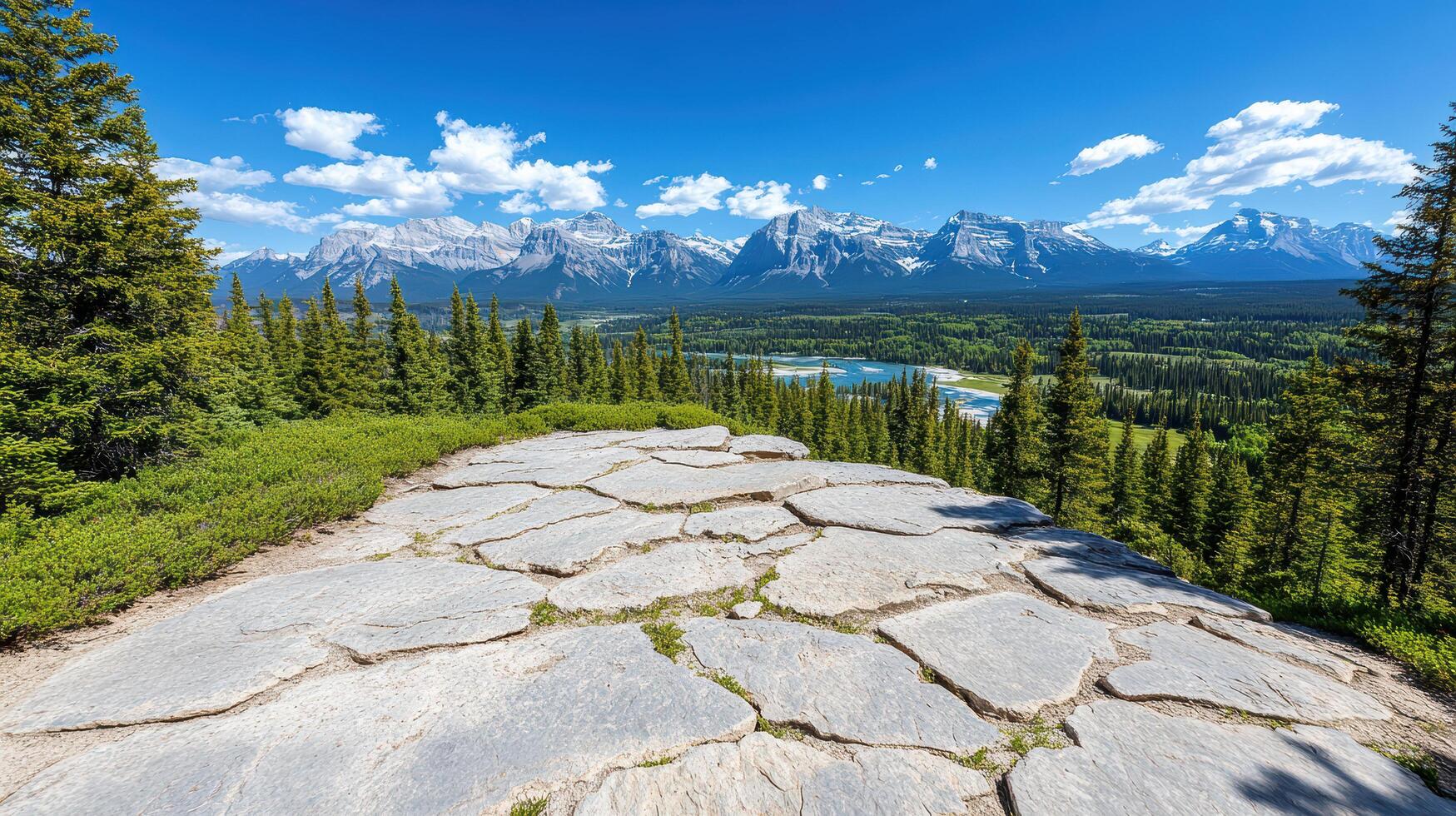 Stunning scenic overlook in Banff with mountains and lush greenery photo