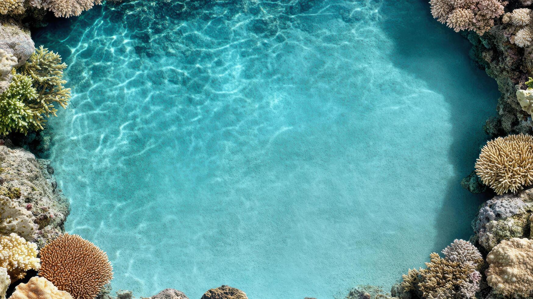 Vibrant coral reef with clear turquoise water and diverse marine life photo
