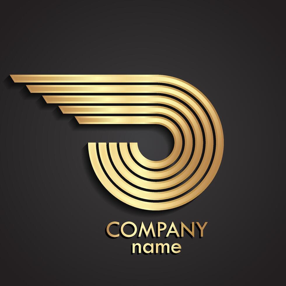 3d golden metal beautiful linear design logo vector