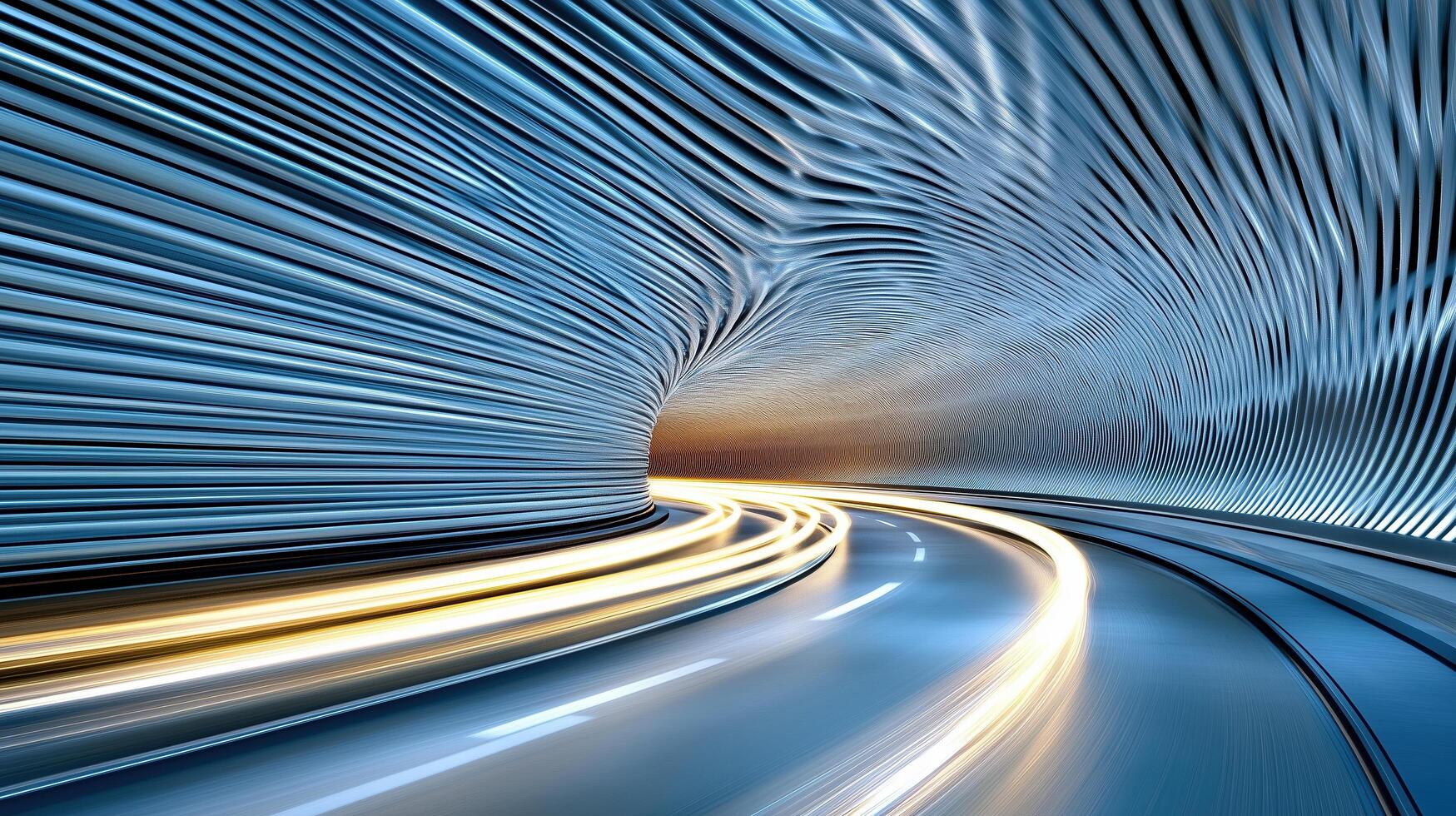 Colorful light trails create sense of motion in futuristic tunnel photo