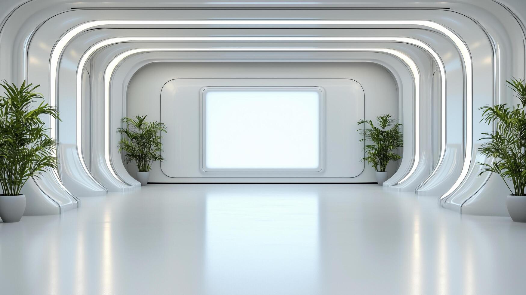 Futuristic laboratory with glowing elements and plants in sleek design photo