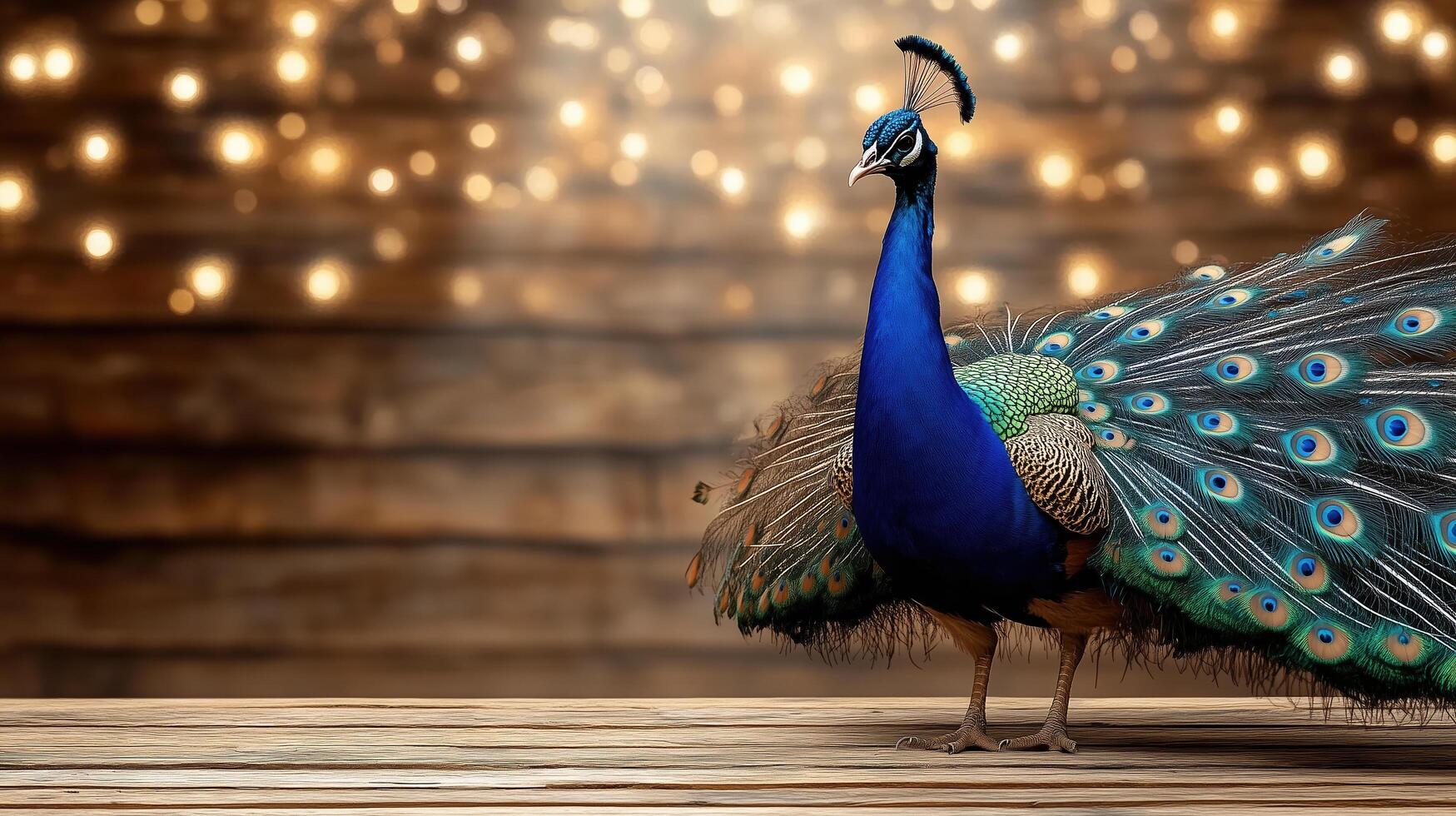 vibrant peacock displaying its colorful feathers against blurred background photo