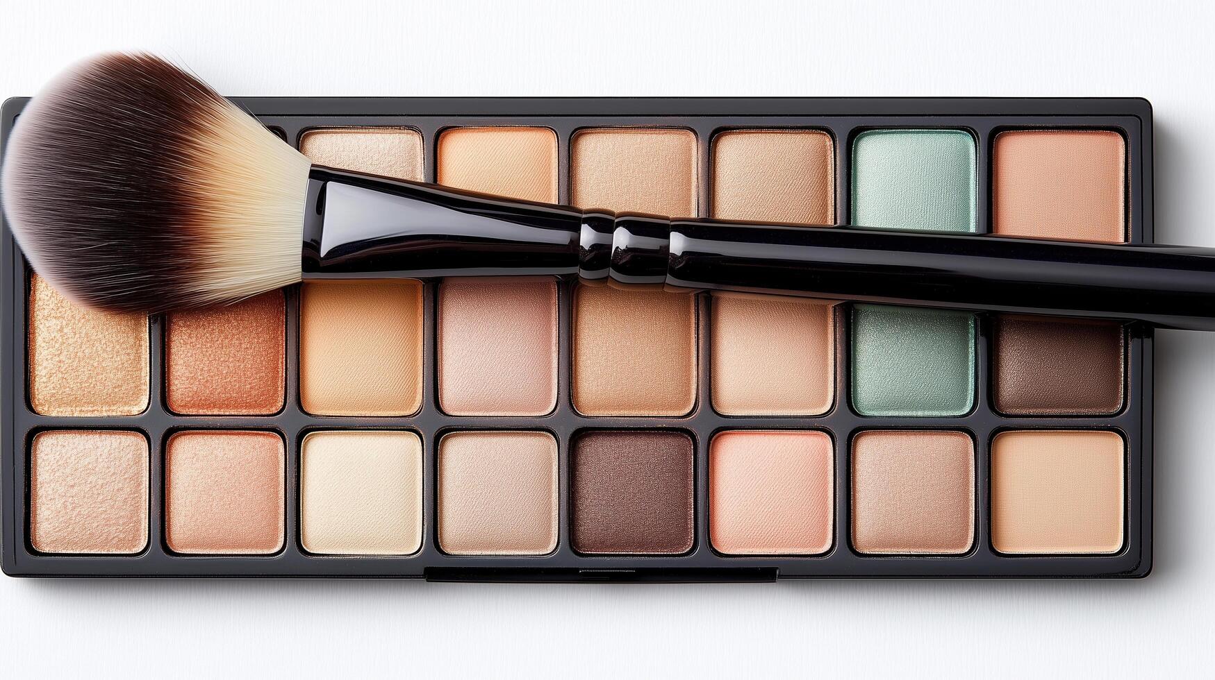 High resolution image of colorful eyeshadow palette with brush photo