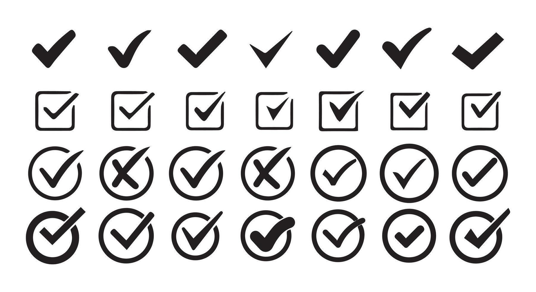checkmark and X mark icon. check and uncheck icon . validation icon . for apps and websites. vector