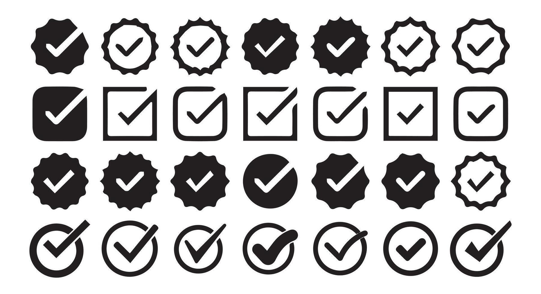 approved symbol, checked checkbox mark, checkmark set, vector