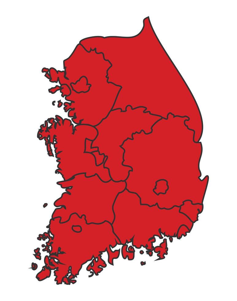 South Korea Red map with border of regions outline vector