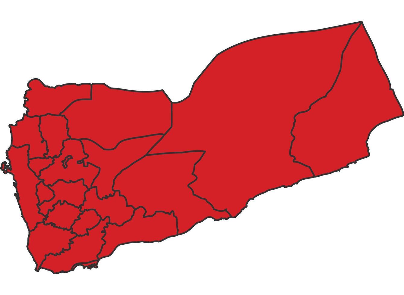 Yemen Red map with border of regions outline vector