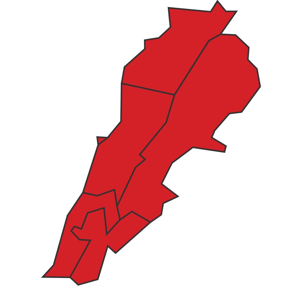 Lebanon Red map with border of regions outline vector