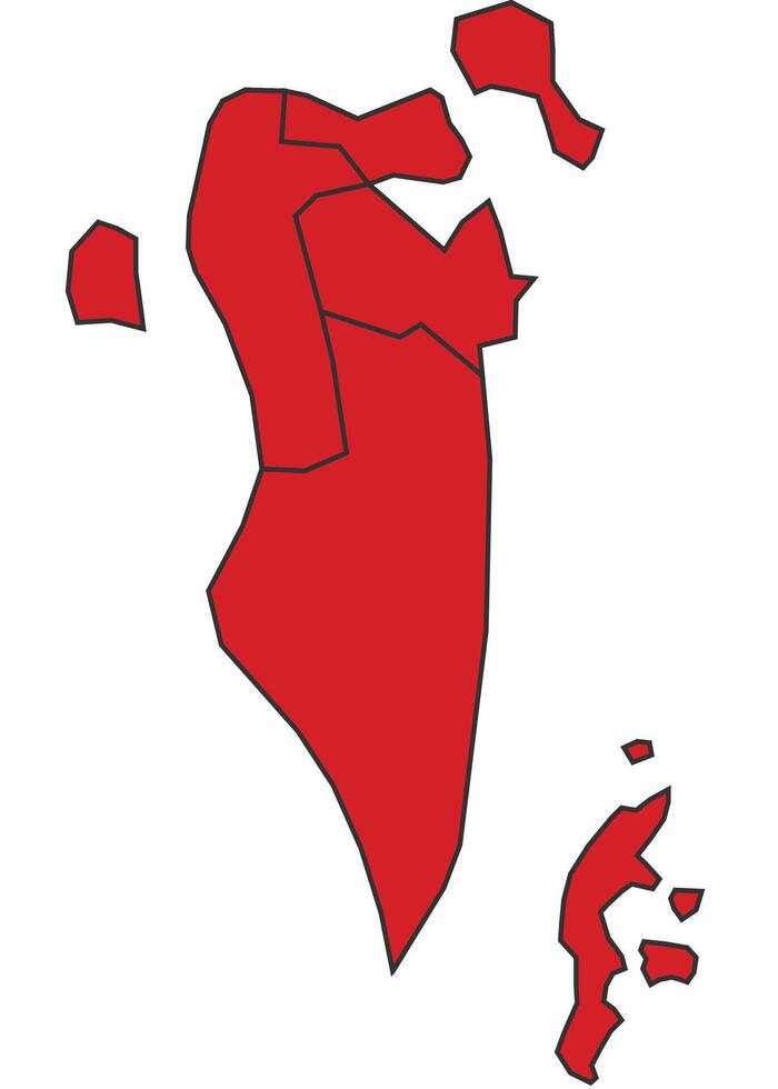 Bahrain Red map with border of regions outline vector