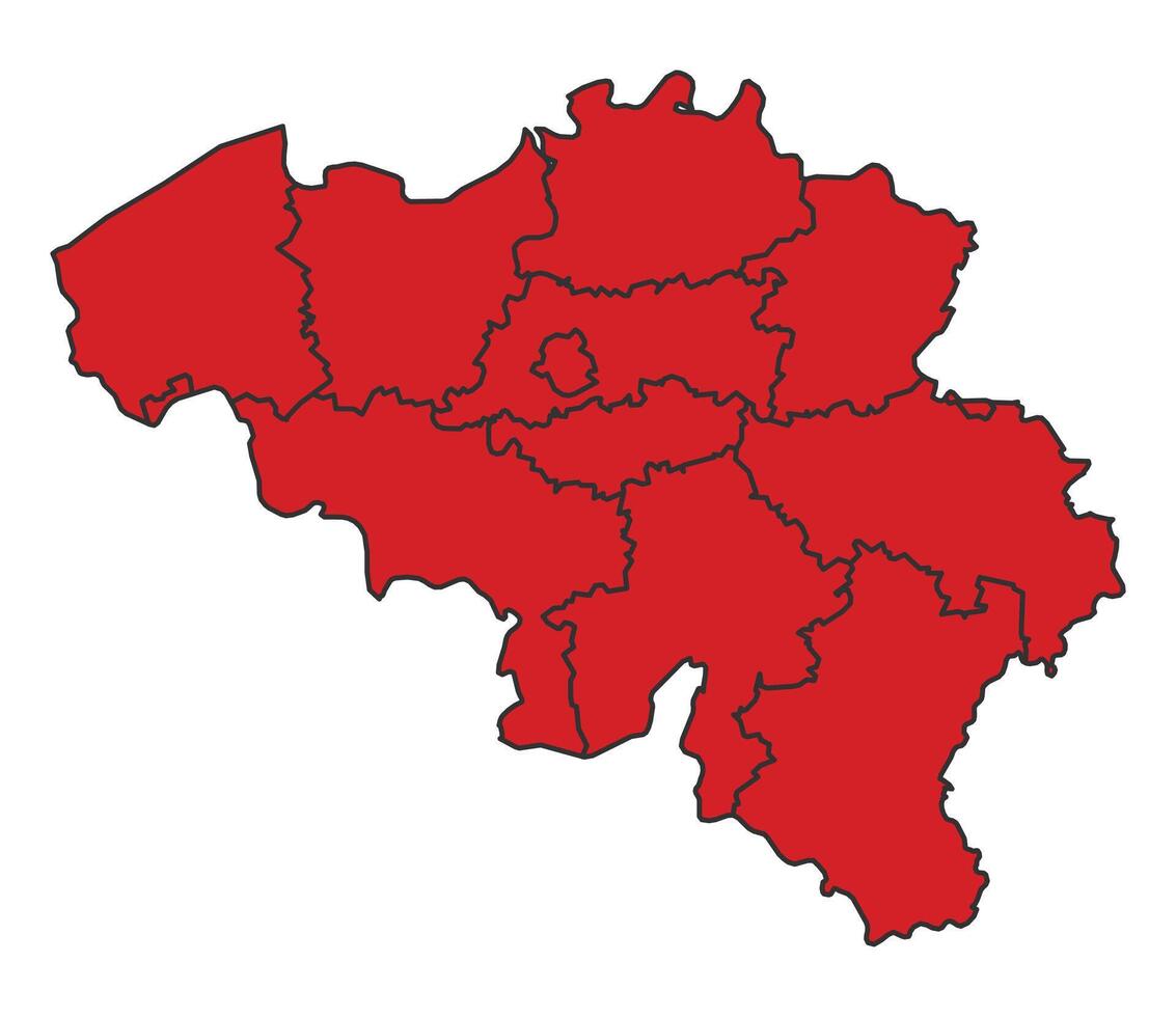 Belgium Red map with border of regions outline vector