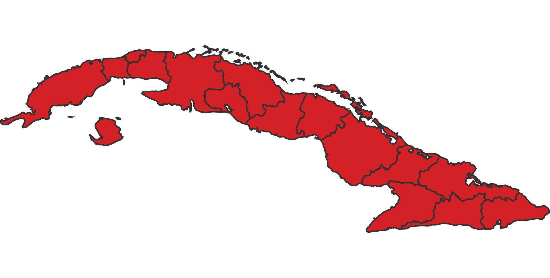 Cuba Red map with border of regions outline vector