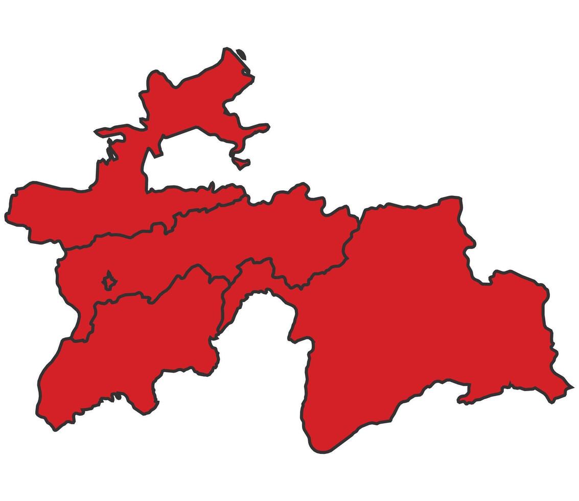 Tajikistan Red map with border of regions outline vector