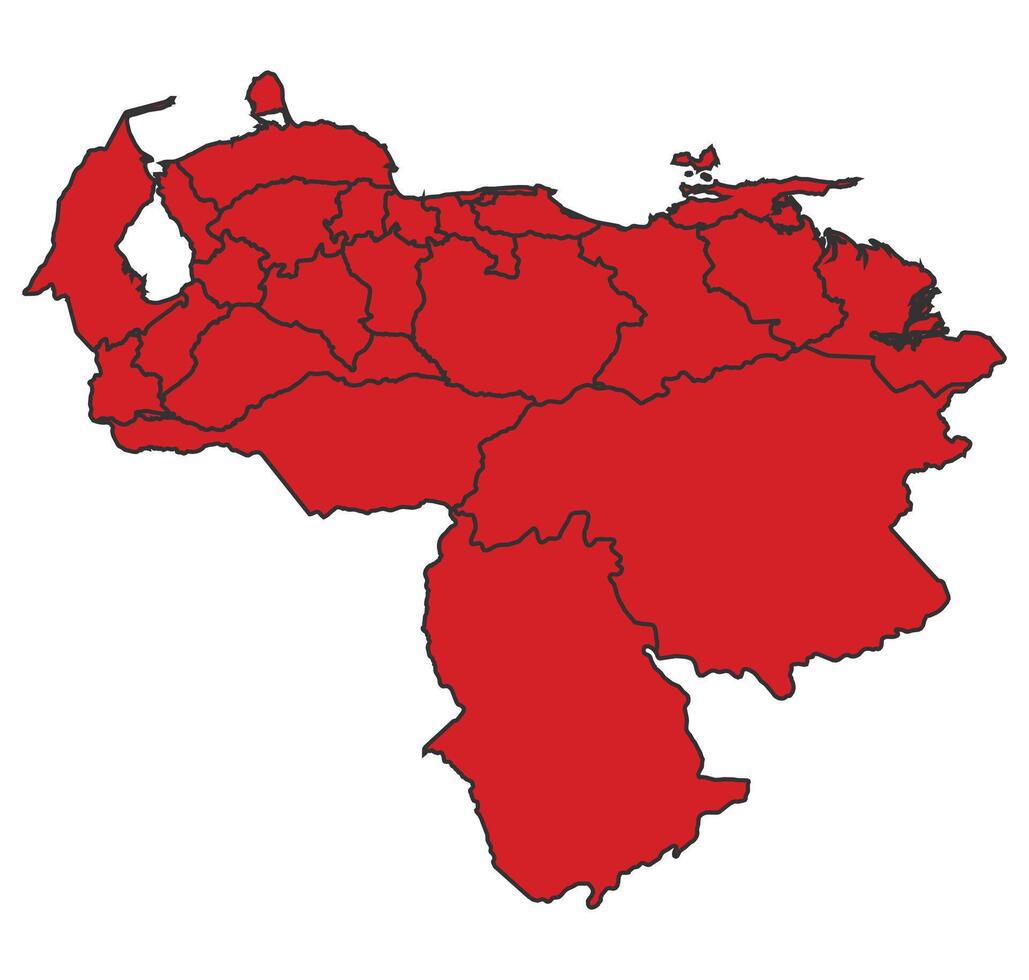 Venezuela Red map with border of regions outline vector