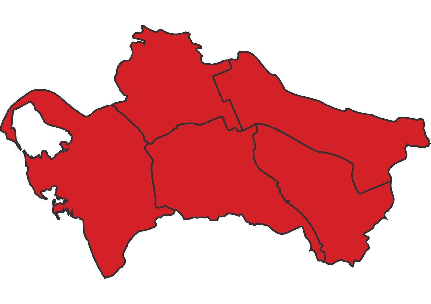 Turkmenistan Red map with border of regions outline vector