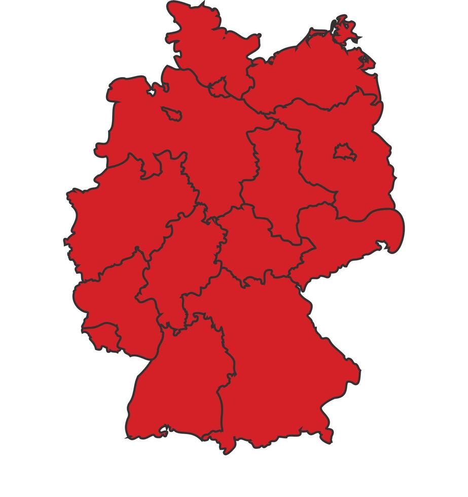 Germany Red map with border of regions outline vector