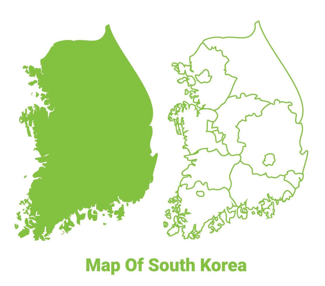 Green South Korea map outline and flat illustration vector