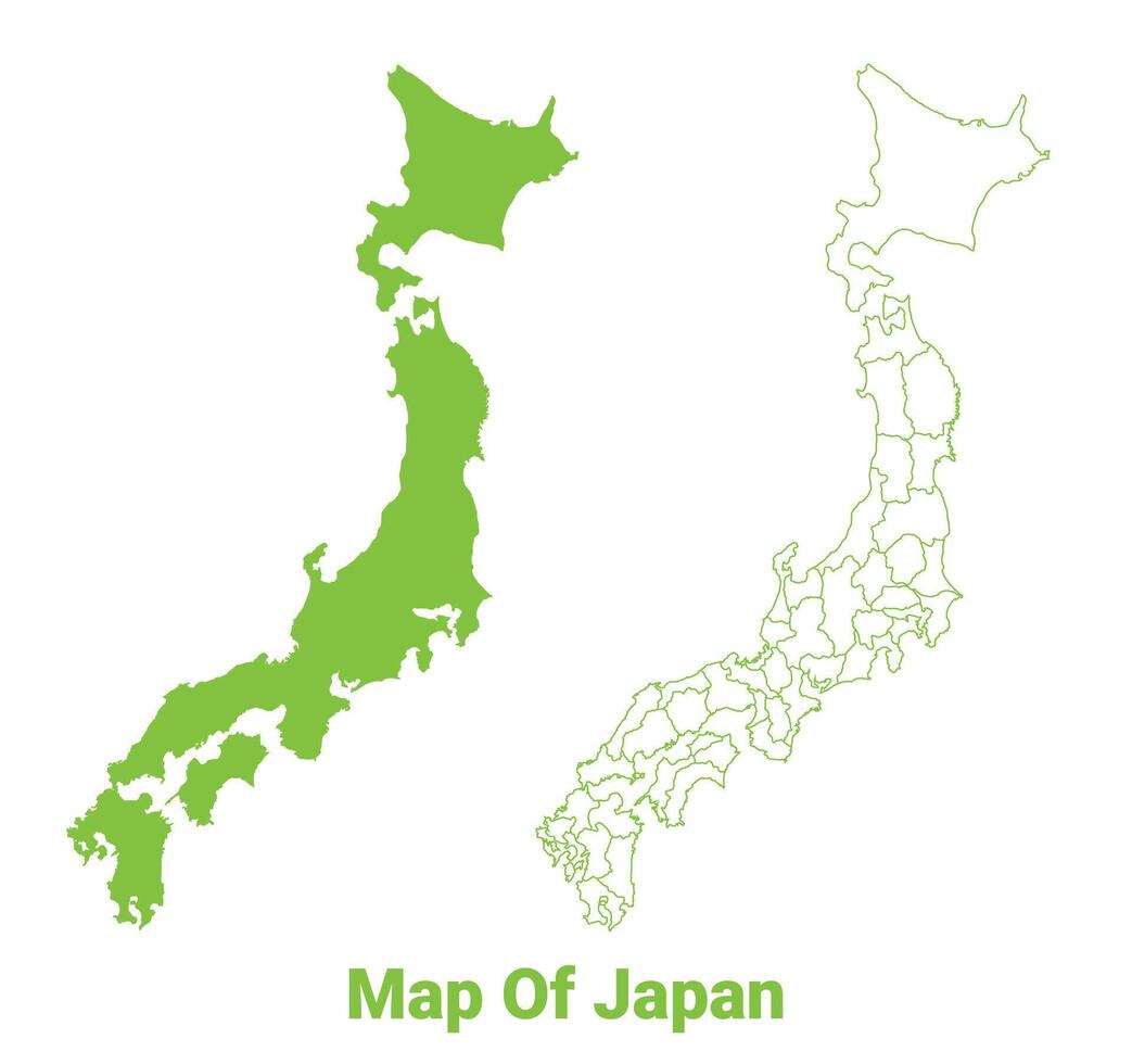 Green Japan map outline and flat illustration vector