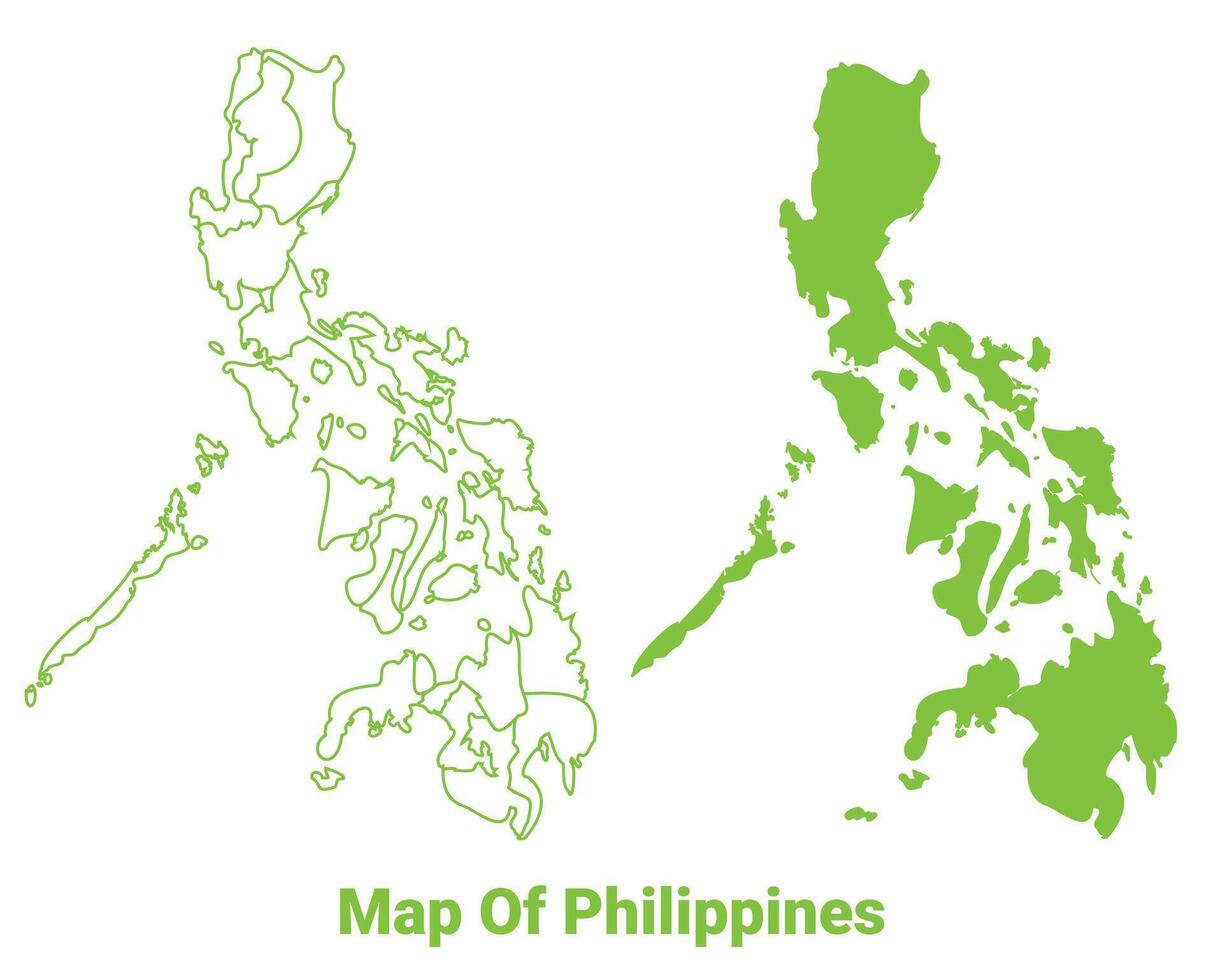 Green Philippines map outline and flat illustration vector
