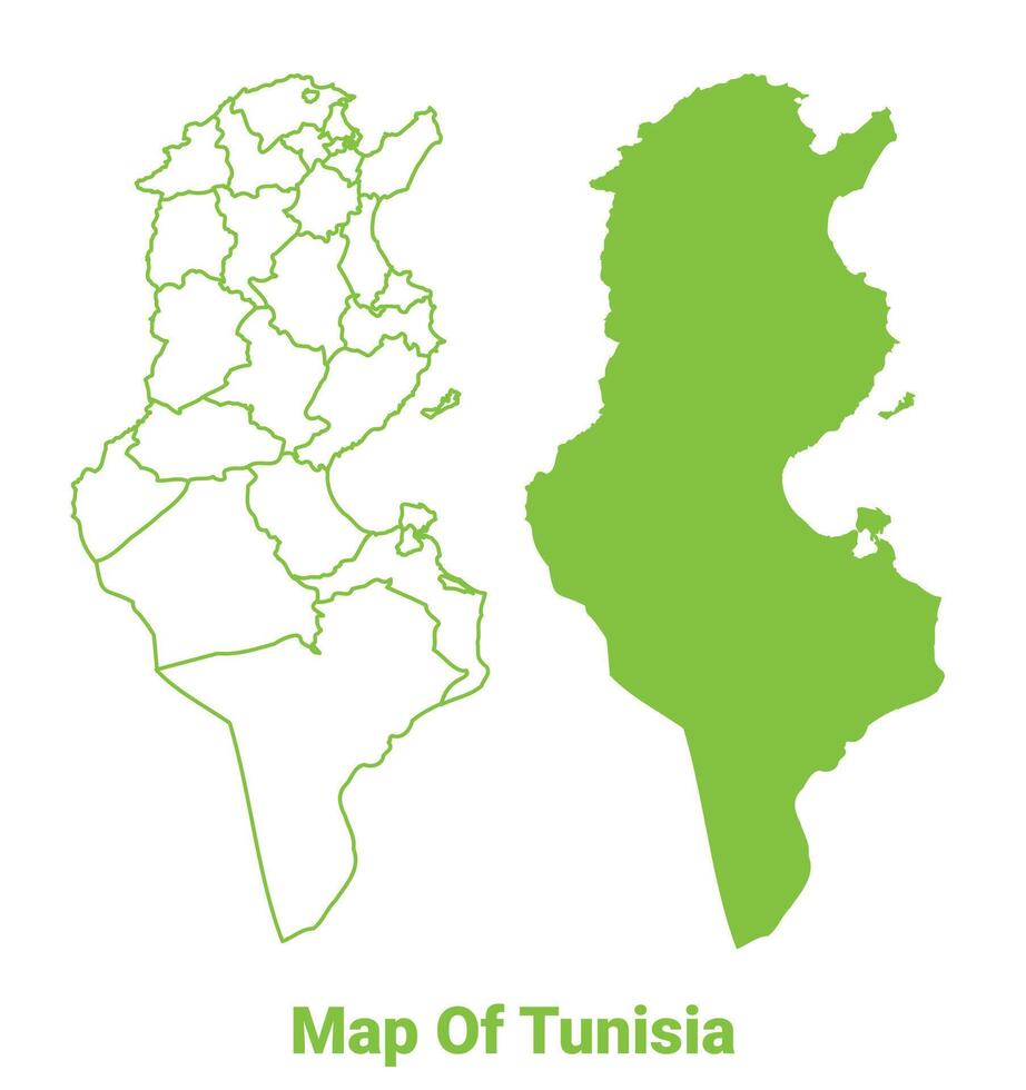 Green Tunisia map outline and flat illustration vector