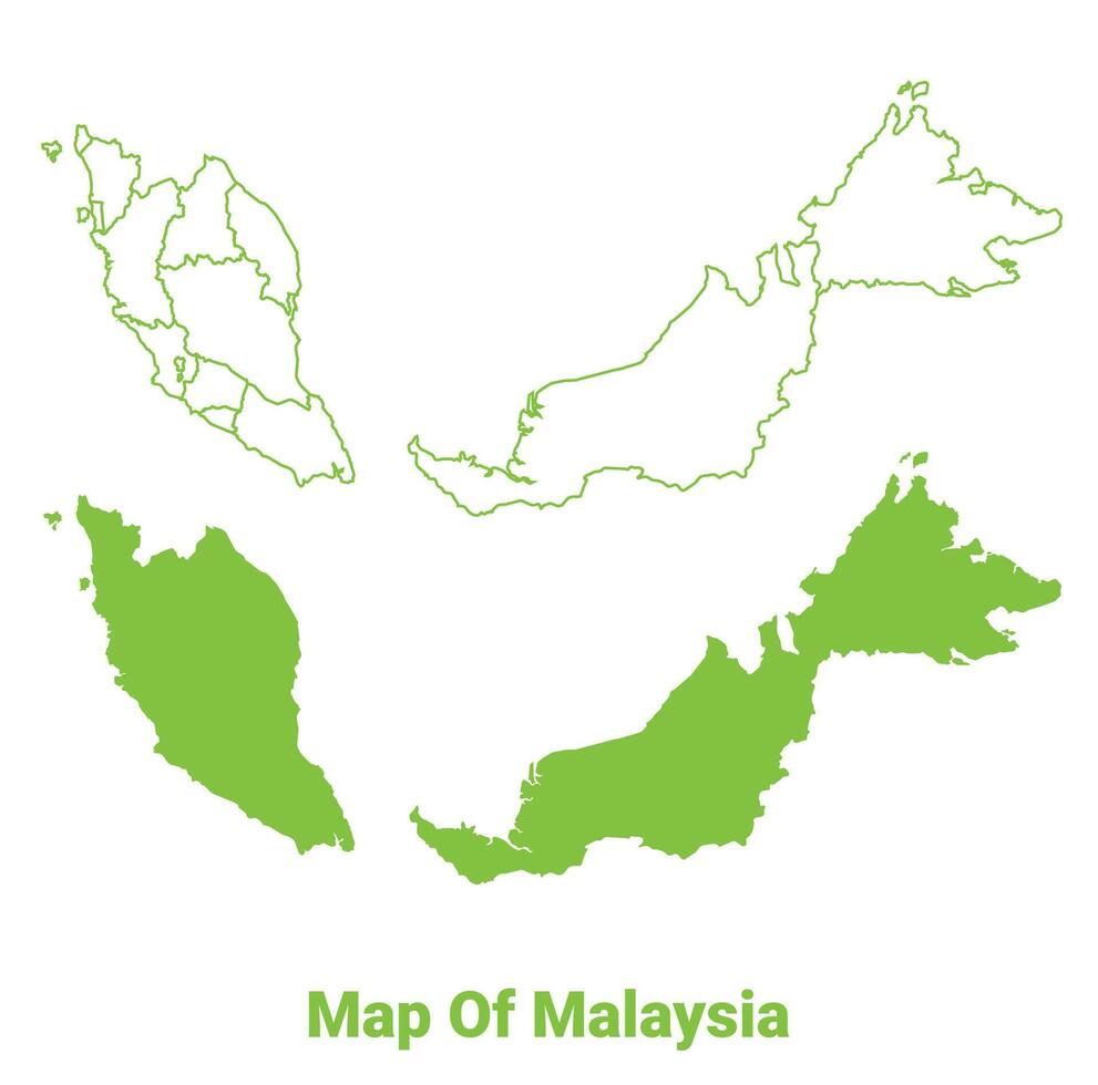 Green Malaysia map outline and flat illustration vector