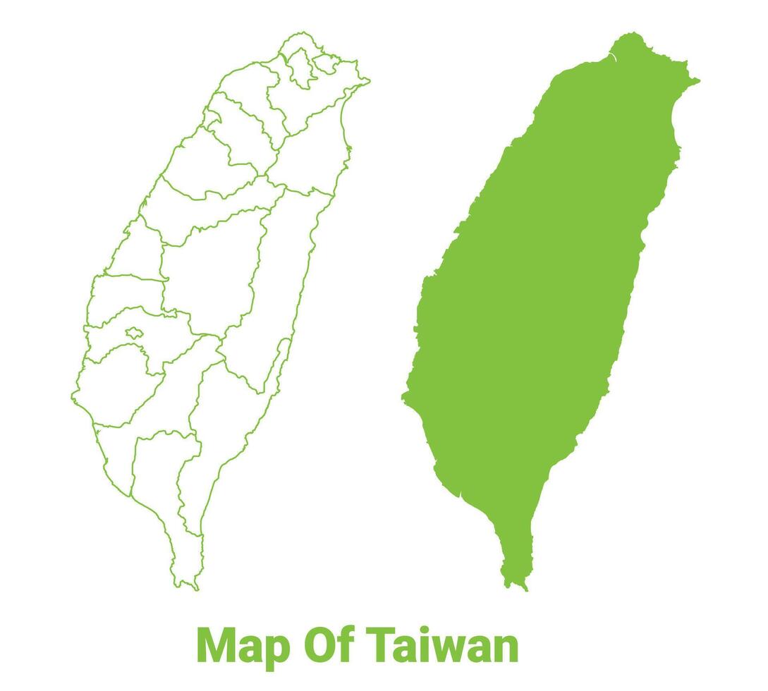 Green Taiwan map outline and flat illustration vector