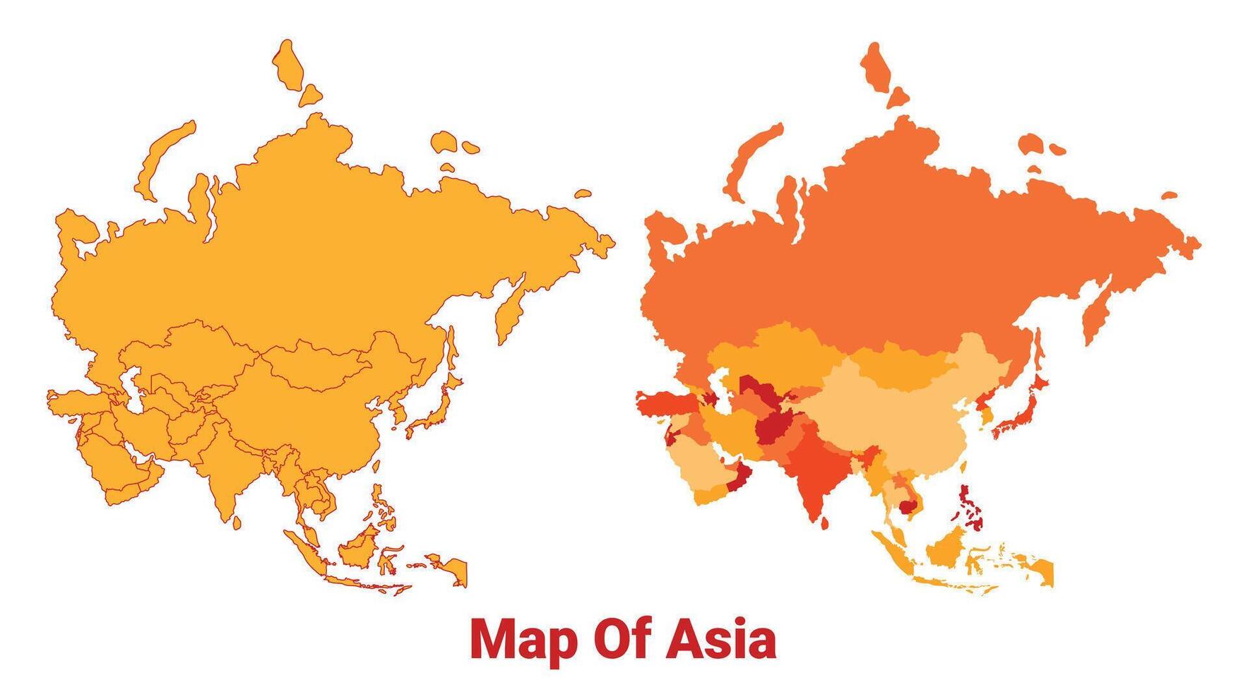Asia Map Yellow regions orange political map vector