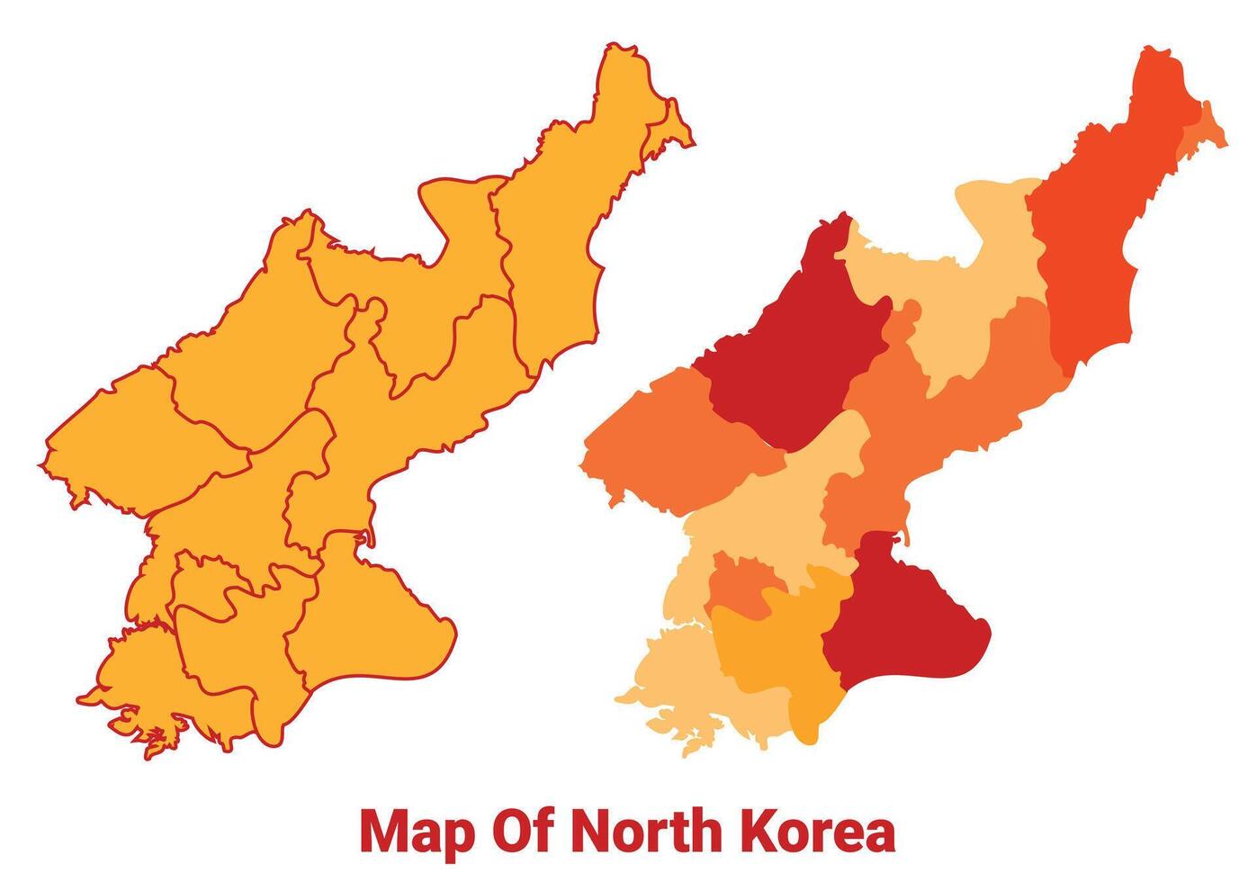North Korea Map Yellow regions orange political map vector