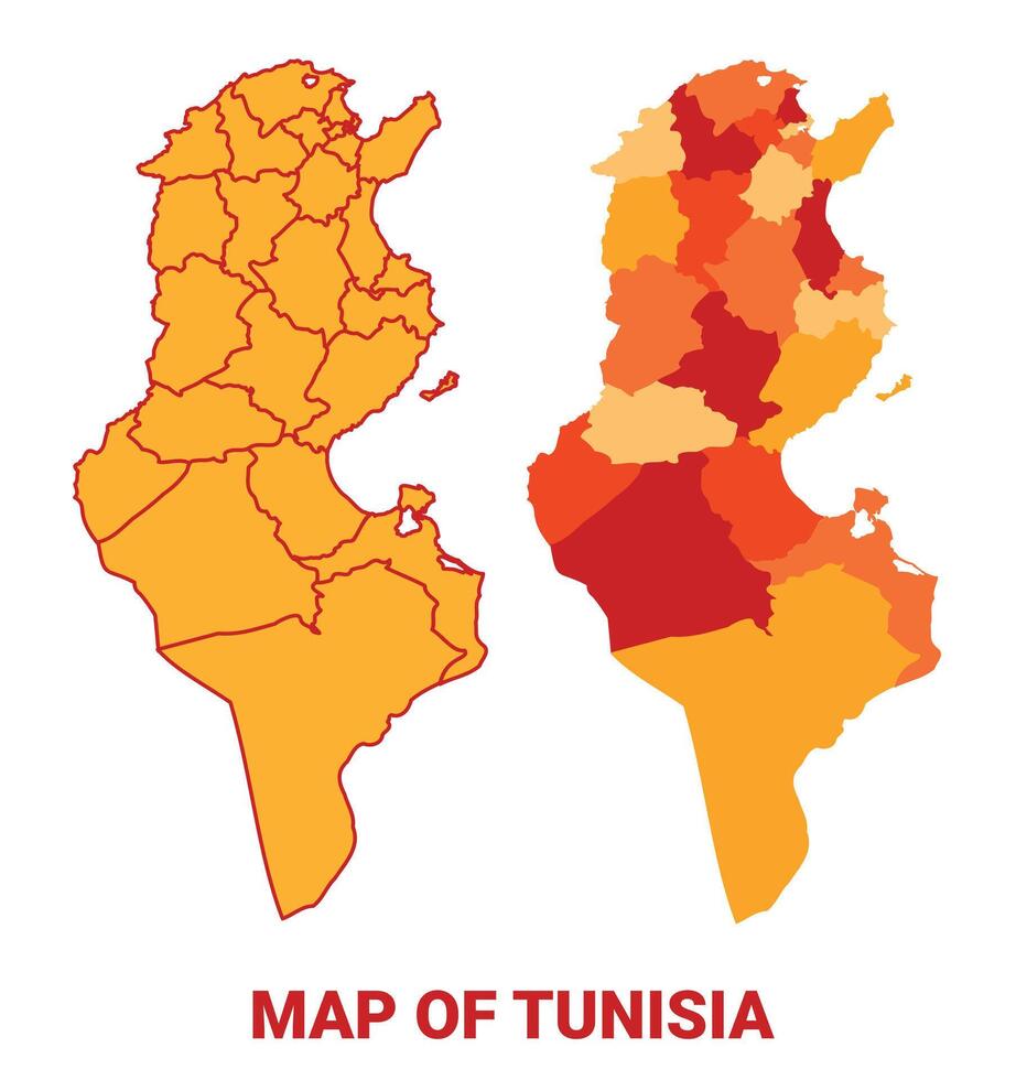 Tunisia Map Yellow regions orange political map vector