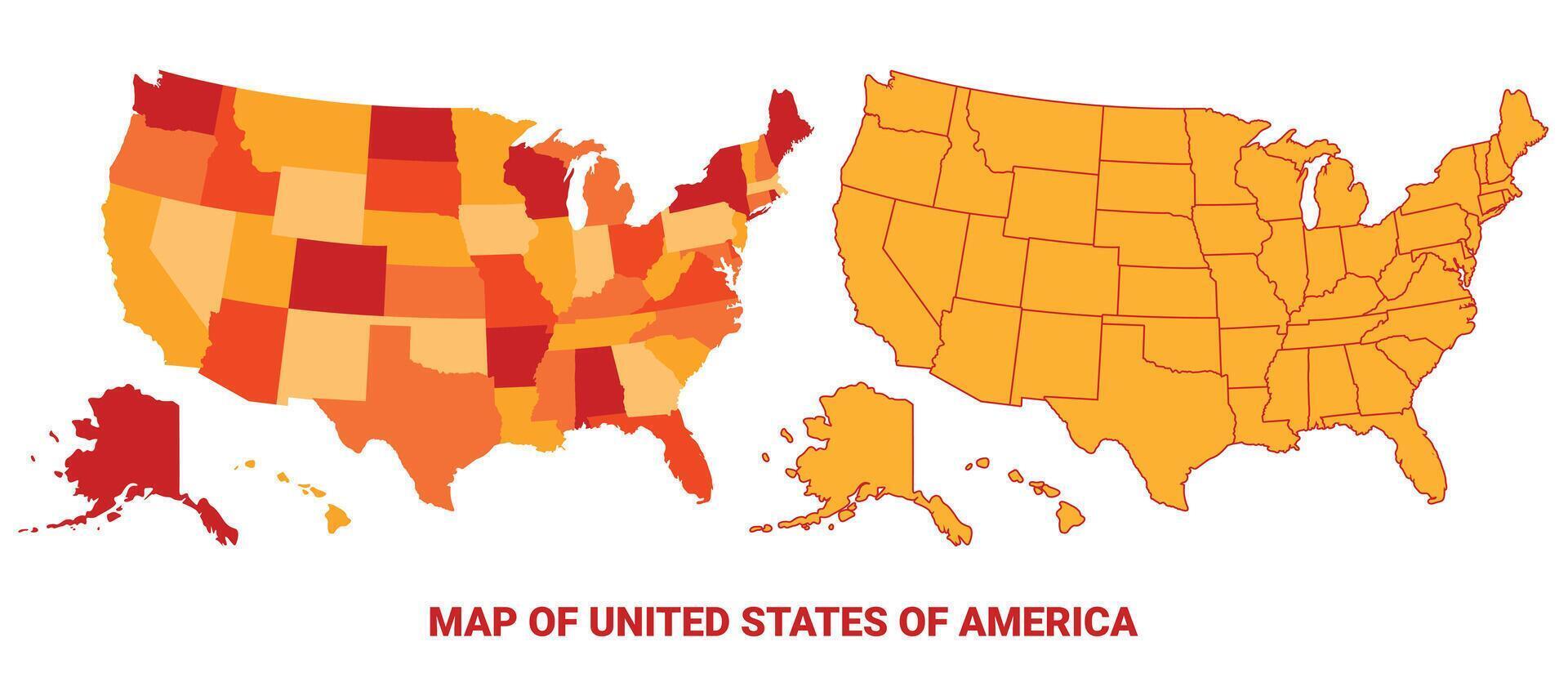 United States Of America Map Yellow regions orange political map vector