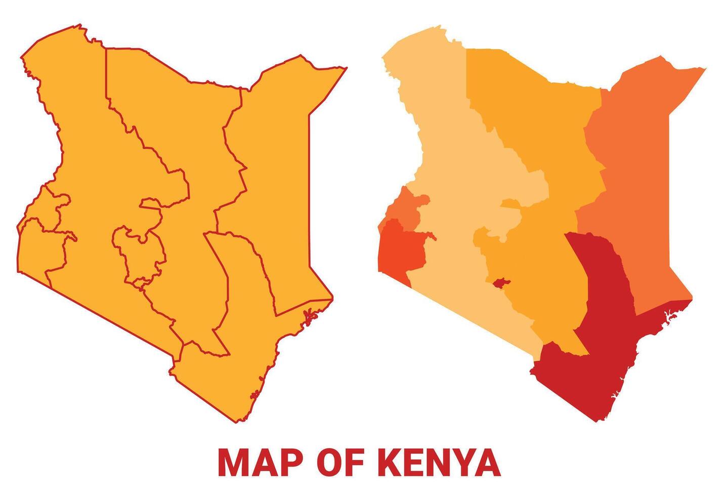 Kenya Map Yellow regions orange political map vector