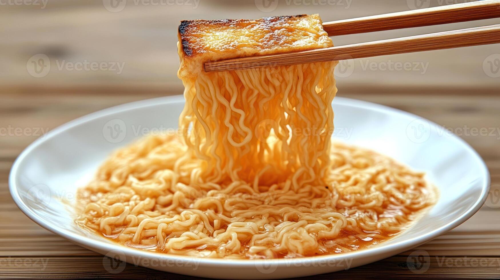 A bowl of flavorful noodles is enjoyed with wooden chopsticks during a delightful meal photo