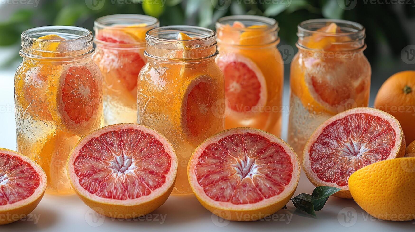 Juicy citrus fruits nestled in clear jars bring a burst of brightness and flavor photo