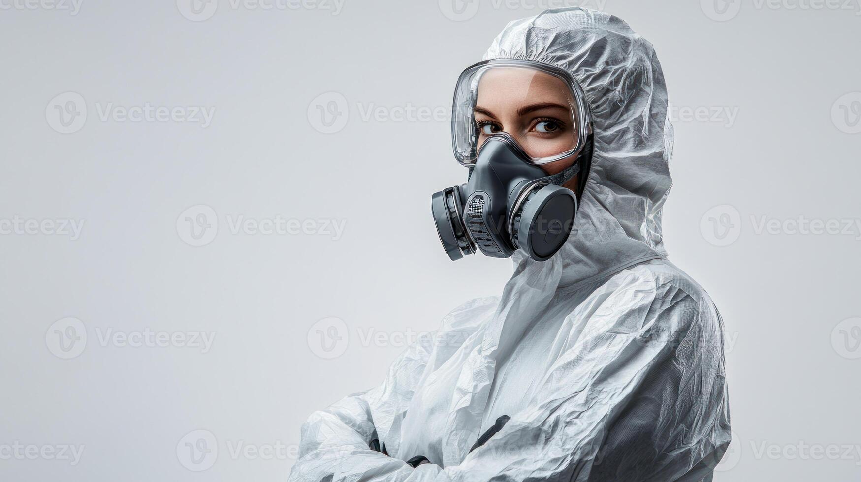 A person in protective gear prepares for intense scientific experimentation photo