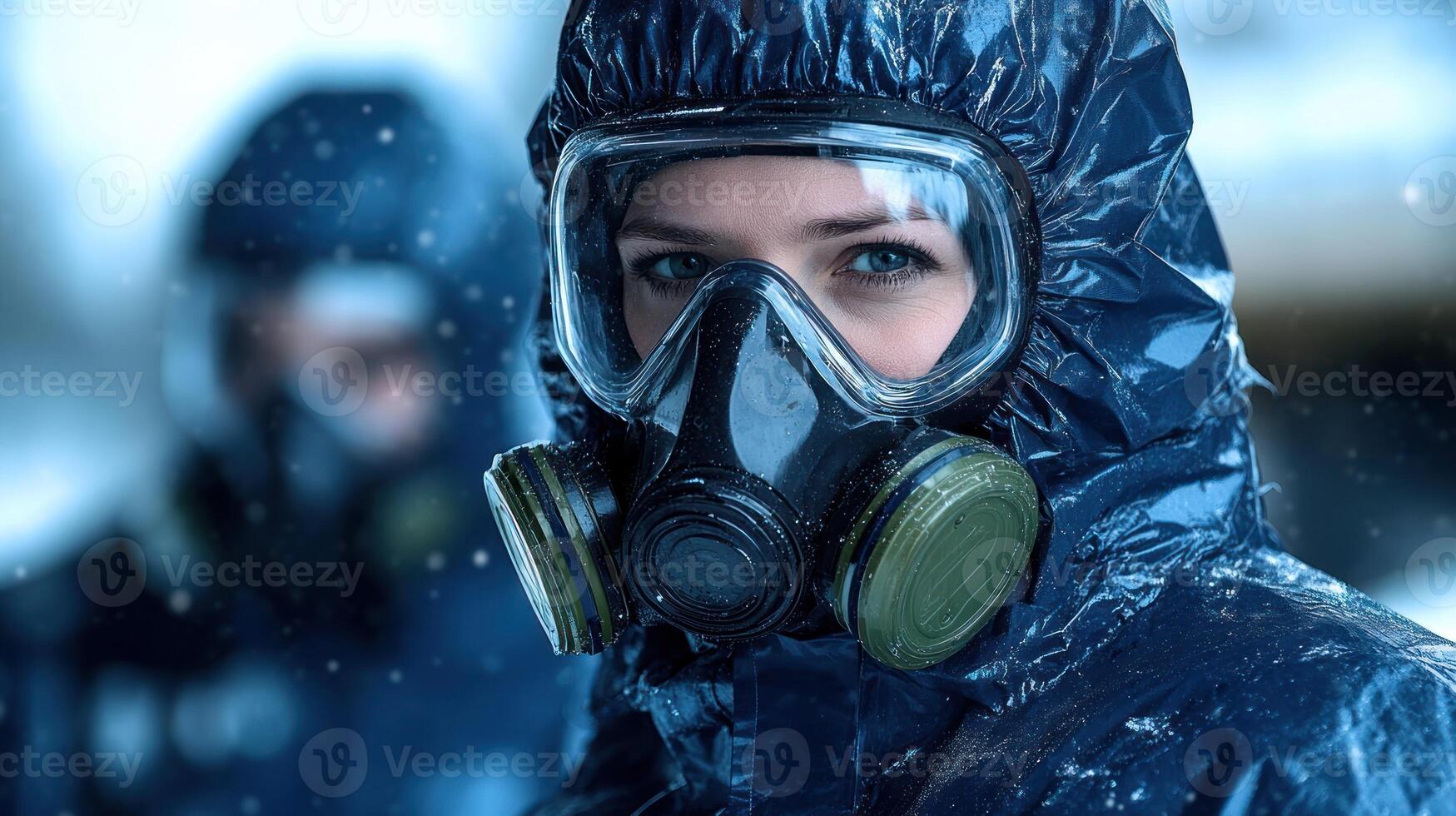 The person in protective gear focuses intently amidst falling snowflakes photo