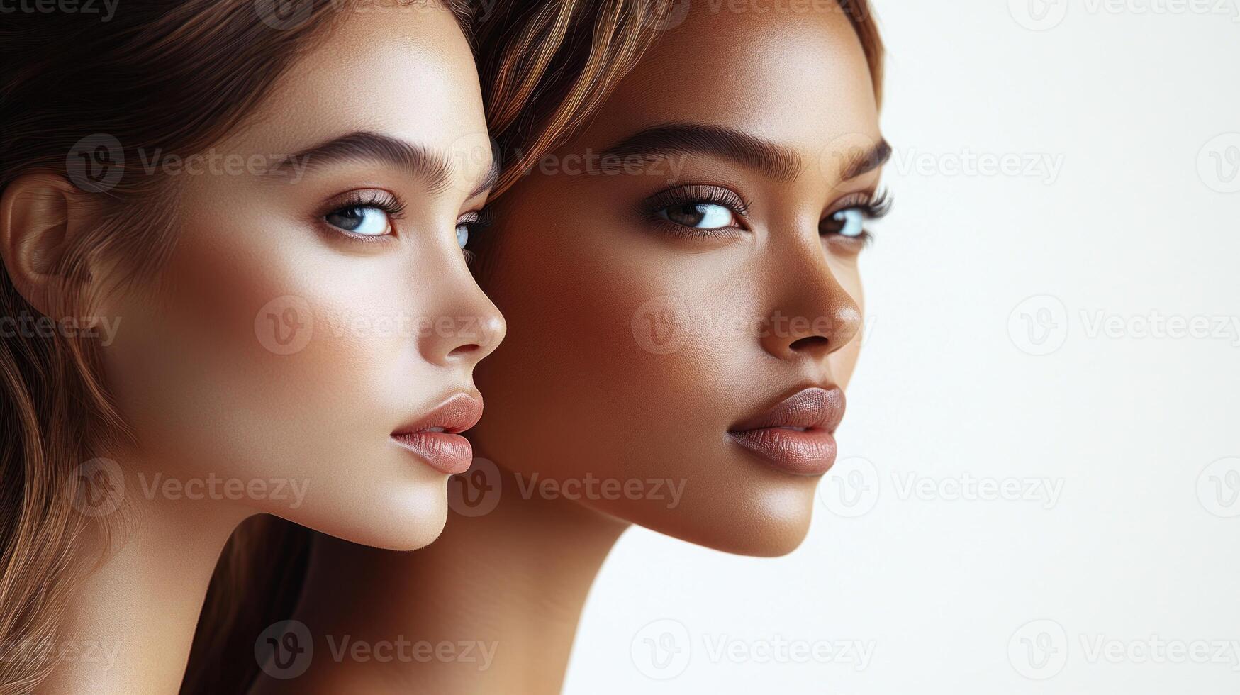 Two women display grace and allure, highlighting their unique yet complementary features photo